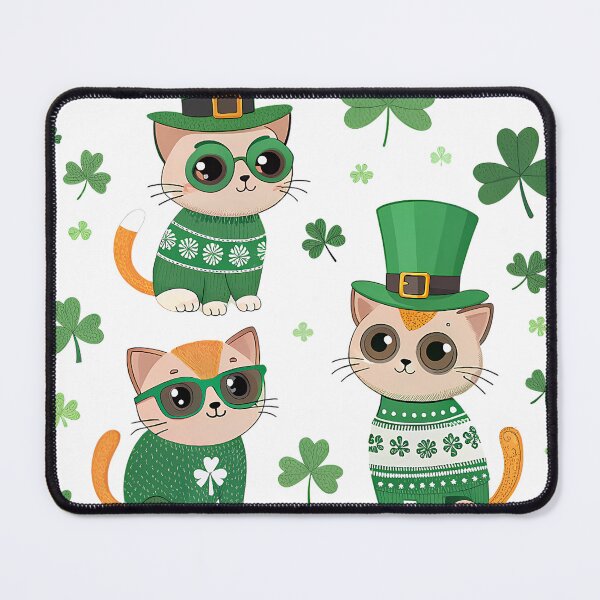 Item preview, A0714 Stylish Shamrock Cats – Cute Irish Cats Design for Apparel & Gifts designed and sold by angieart68.