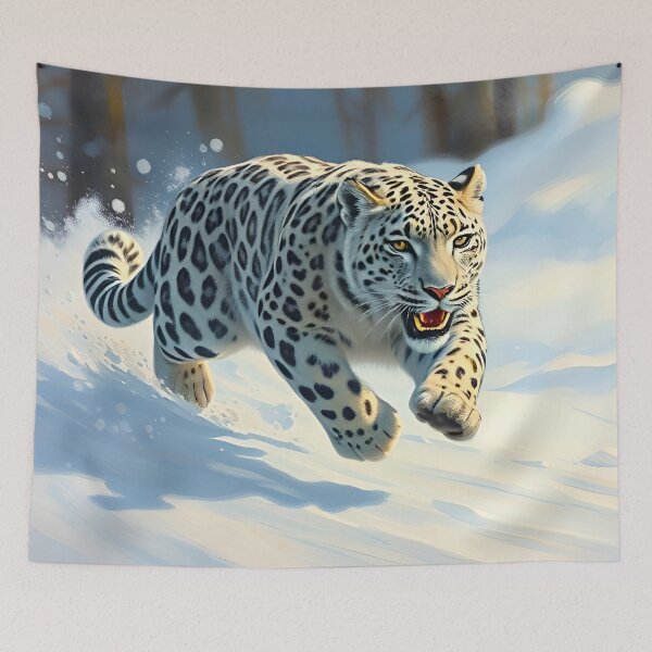 Item preview, Running Snow Leopard Oil Painting Style Wildlife Conservation designed and sold by kakarikihill.