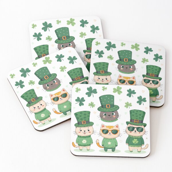 Item preview, A0714 Stylish Shamrock Cats – Cute Irish Cats Design for Apparel & Gifts designed and sold by angieart68.