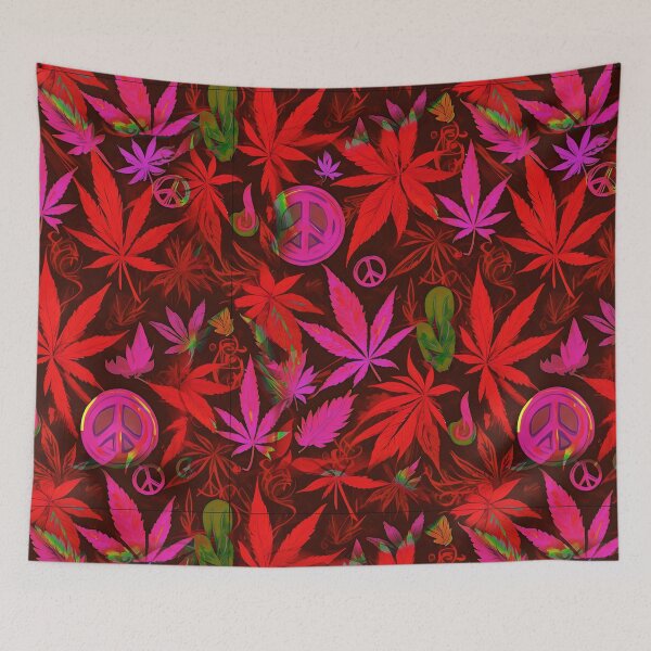 Item preview, Cannabis Peace Pattern Magenta Red Leaf Vibes designed and sold by MindWave THC.