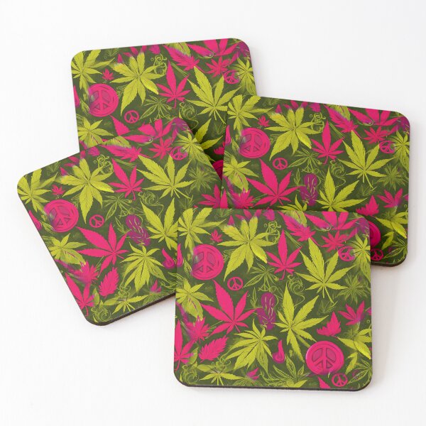 Item preview, Cannabis Peace Pattern Pink Yellow Leaf Vibes designed and sold by MindWave THC.