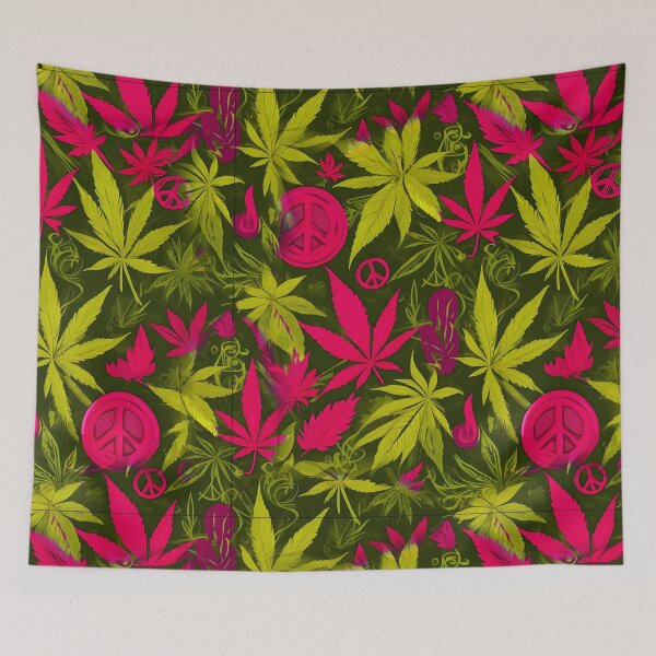 Item preview, Cannabis Peace Pattern Pink Yellow Leaf Vibes designed and sold by MindWave THC.