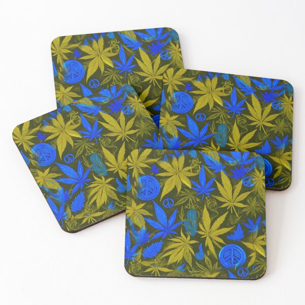 Item preview, Cannabis Peace Pattern Yellow Blue Leaf Vibes designed and sold by MindWave THC.