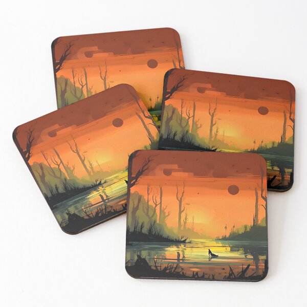 Item preview, Mystical Sunset Marshland with Dual Moons and Silhouetted Trees designed and sold by Amr Siam.
