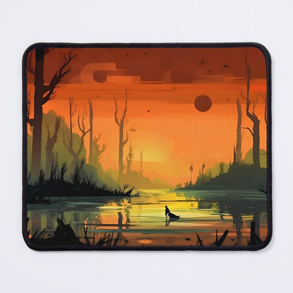 Item preview, Mystical Sunset Marshland with Dual Moons and Silhouetted Trees designed and sold by Amr Siam.