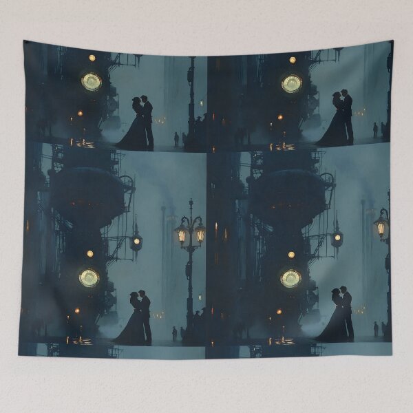 Item preview, Steampunk Romance: Lovers in a Futuristic Cityscape designed and sold by Amr Siam.