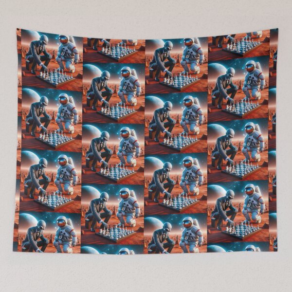 Item preview, Alien and Astranaut Playing Chess on Mars designed and sold by Dogandesighn.