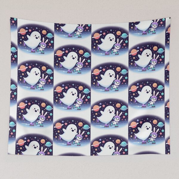 Item preview, Ghost and rabbit skating in space designed and sold by Dogandesighn.
