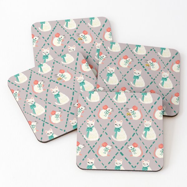 Item preview, White Cat and Mouse Pattern – Whimsical Cottage core pattern - Illustration by jemma jamie skidmore  designed and sold by Jemma Jamie Skidmore.