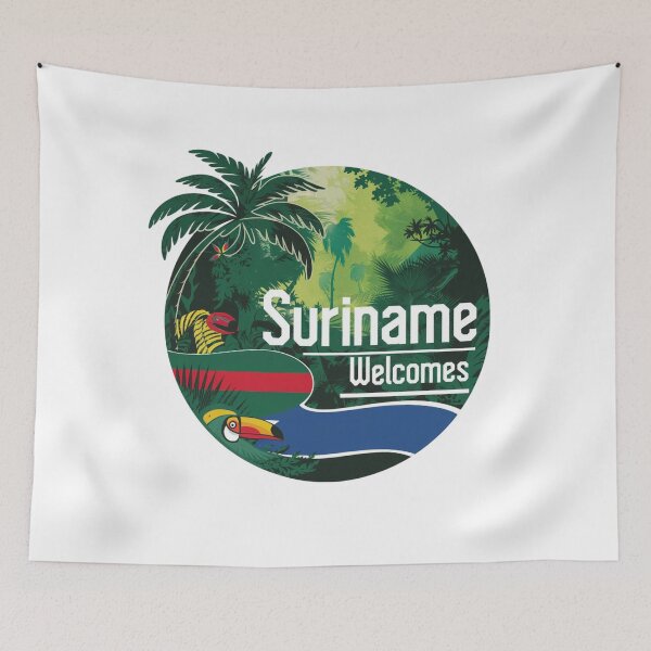 Item preview, Suriname Welcomes Flag Map Paramaribo, Marowijne River designed and sold by AnimalsDH305.