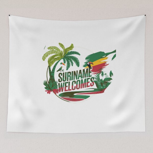 Item preview, Suriname Welcomes Flag Map Paramaribo, Marowijne River designed and sold by AnimalsDH305.