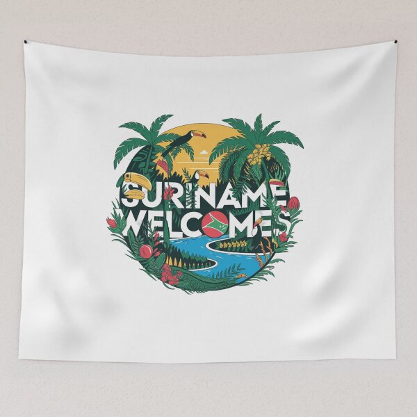 Item preview, Suriname Welcomes Flag Map Paramaribo, Marowijne River designed and sold by AnimalsDH305.