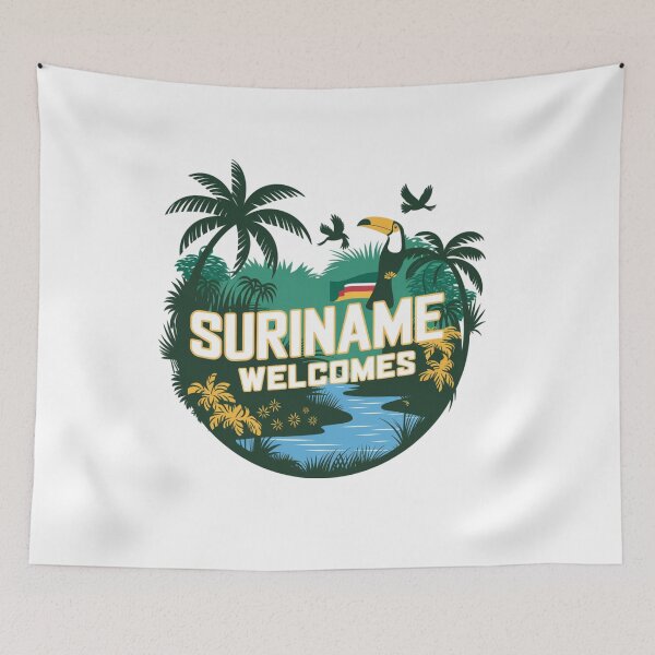 Item preview, Suriname Welcomes Flag Map Paramaribo, Marowijne River designed and sold by AnimalsDH305.