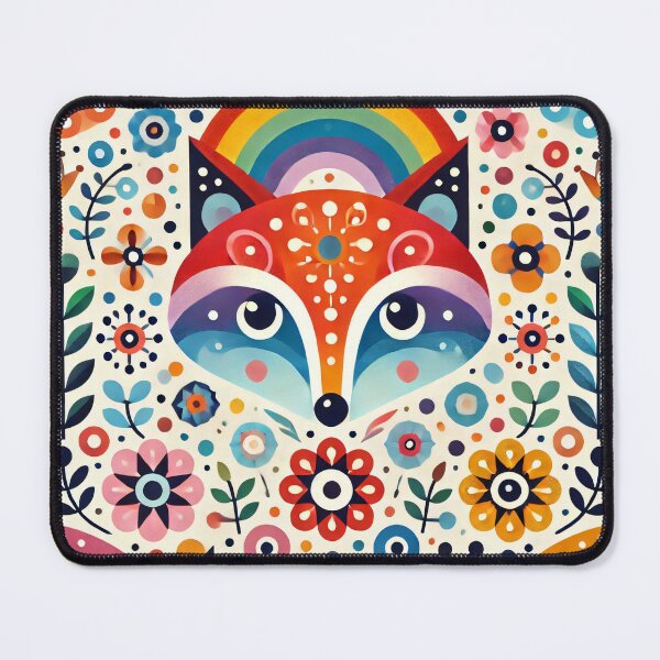 Item preview, Scandinavian Folk Art Rainbow Animals - Cute Colourful Fox Face by heidiannemorris designed and sold by FOLK ART FUSION by heidiannemorris.