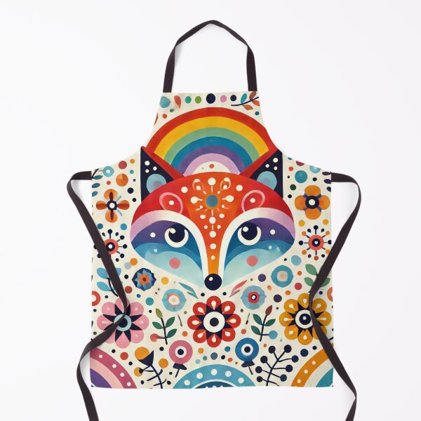 Item preview, Scandinavian Folk Art Rainbow Animals - Cute Colourful Fox Face by heidiannemorris designed and sold by FOLK ART FUSION by heidiannemorris.