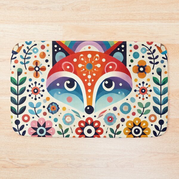 Item preview, Scandinavian Folk Art Rainbow Animals - Cute Colourful Fox Face by heidiannemorris designed and sold by FOLK ART FUSION by heidiannemorris.