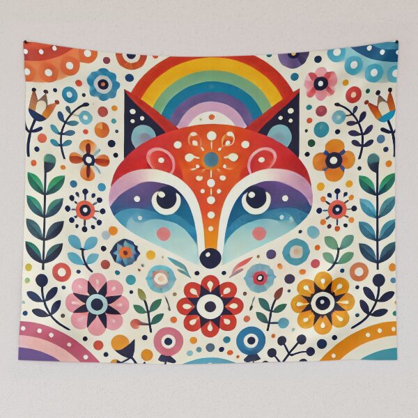 Item preview, Scandinavian Folk Art Rainbow Animals - Cute Colourful Fox Face by heidiannemorris designed and sold by FOLK ART FUSION by heidiannemorris.