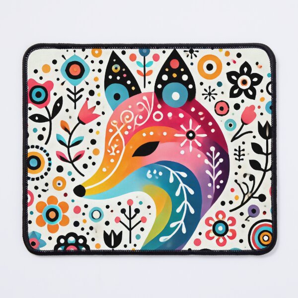 Item preview, Scandinavian Folk Art Rainbow Animals - Cute Colourful Fox Face by heidiannemorris designed and sold by FOLK ART FUSION by heidiannemorris.