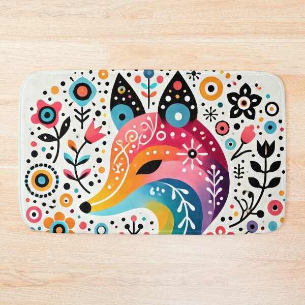 Item preview, Scandinavian Folk Art Rainbow Animals - Cute Colourful Fox Face by heidiannemorris designed and sold by FOLK ART FUSION by heidiannemorris.