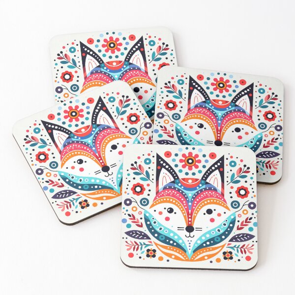 Item preview, Scandinavian Folk Art Rainbow Animals - Cute Colourful Fox Face by heidiannemorris designed and sold by FOLK ART FUSION by heidiannemorris.