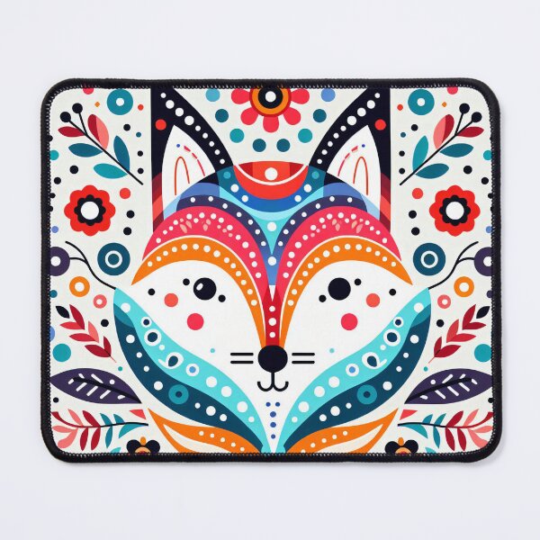 Item preview, Scandinavian Folk Art Rainbow Animals - Cute Colourful Fox Face by heidiannemorris designed and sold by FOLK ART FUSION by heidiannemorris.