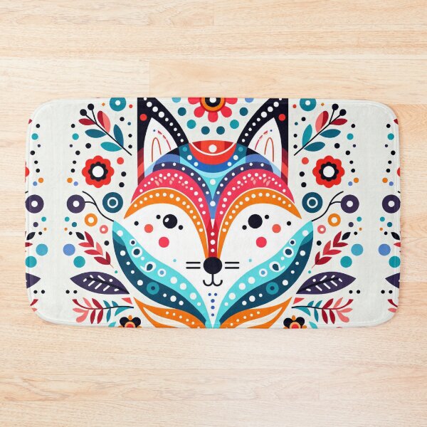 Item preview, Scandinavian Folk Art Rainbow Animals - Cute Colourful Fox Face by heidiannemorris designed and sold by FOLK ART FUSION by heidiannemorris.