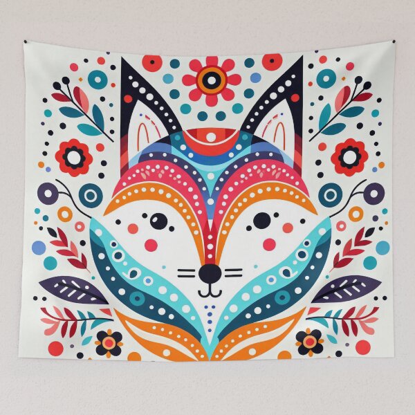 Item preview, Scandinavian Folk Art Rainbow Animals - Cute Colourful Fox Face by heidiannemorris designed and sold by FOLK ART FUSION by heidiannemorris.