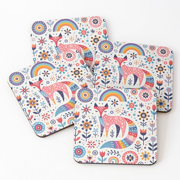 Item preview, Scandinavian Folk Art Rainbow Animals - Cute Colourful Fox by heidiannemorris designed and sold by FOLK ART FUSION by heidiannemorris.