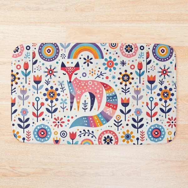 Item preview, Scandinavian Folk Art Rainbow Animals - Cute Colourful Fox by heidiannemorris designed and sold by FOLK ART FUSION by heidiannemorris.