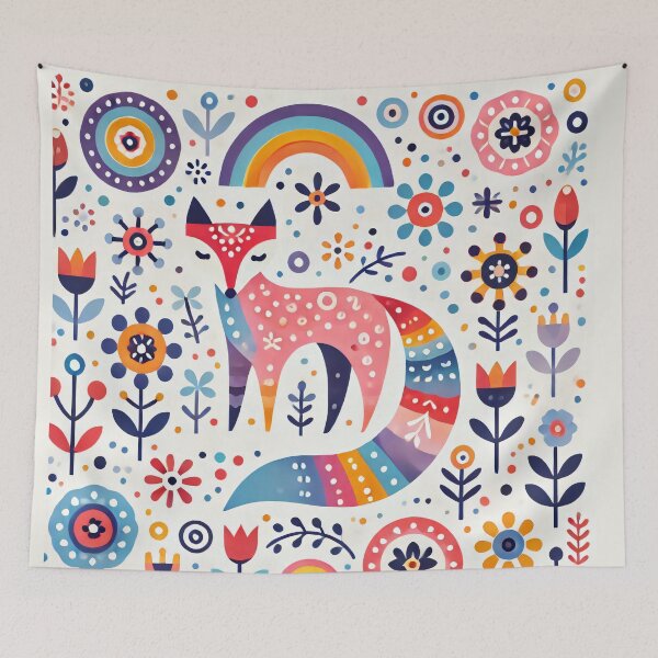 Item preview, Scandinavian Folk Art Rainbow Animals - Cute Colourful Fox by heidiannemorris designed and sold by FOLK ART FUSION by heidiannemorris.
