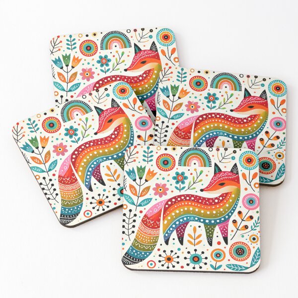 Item preview, Scandinavian Folk Art Rainbow Animals - Cute Colourful Fox by heidiannemorris designed and sold by FOLK ART FUSION by heidiannemorris.