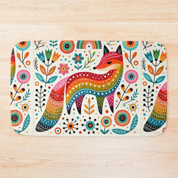 Item preview, Scandinavian Folk Art Rainbow Animals - Cute Colourful Fox by heidiannemorris designed and sold by FOLK ART FUSION by heidiannemorris.