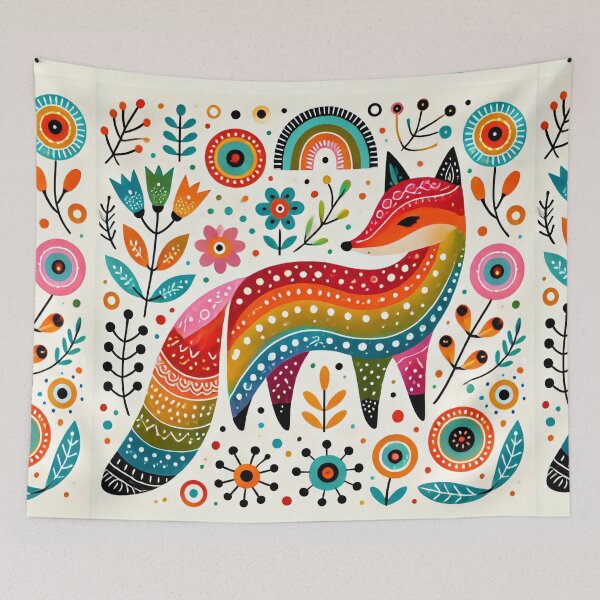 Item preview, Scandinavian Folk Art Rainbow Animals - Cute Colourful Fox by heidiannemorris designed and sold by FOLK ART FUSION by heidiannemorris.