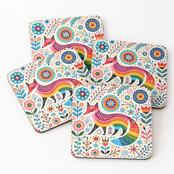 Item preview, Scandinavian Folk Art Rainbow Animals - Cute Colourful Fox by heidiannemorris designed and sold by FOLK ART FUSION by heidiannemorris.