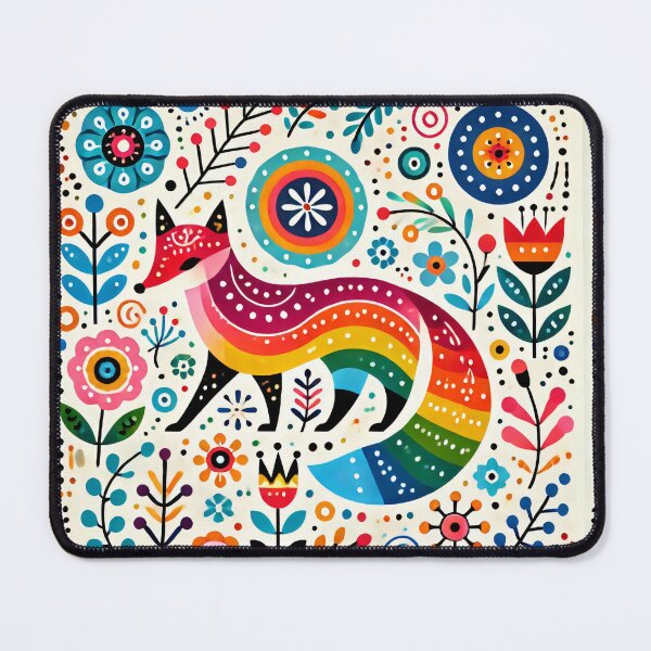 Item preview, Scandinavian Folk Art Rainbow Animals - Cute Colourful Fox by heidiannemorris designed and sold by FOLK ART FUSION by heidiannemorris.