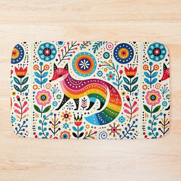 Item preview, Scandinavian Folk Art Rainbow Animals - Cute Colourful Fox by heidiannemorris designed and sold by FOLK ART FUSION by heidiannemorris.