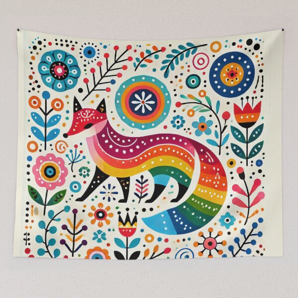 Item preview, Scandinavian Folk Art Rainbow Animals - Cute Colourful Fox by heidiannemorris designed and sold by FOLK ART FUSION by heidiannemorris.