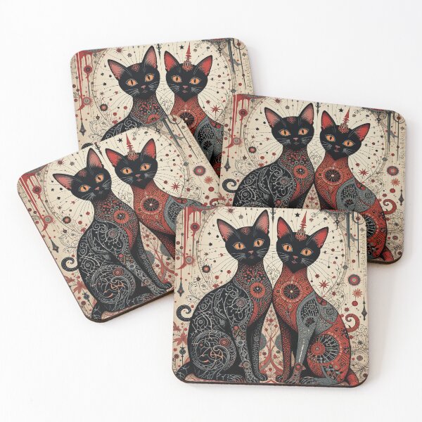 Item preview, Kawaii Red and Black Cat Retro Illustration Vintage Doodle Art designed and sold by Witty Shirts.