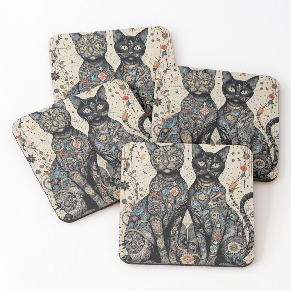 Item preview, Kawaii Grey Cats Retro Illustration Vintage Doodle Art designed and sold by Witty Shirts.