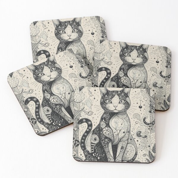 Item preview, Kawaii Black and White Cat Retro Illustration Vintage Doodle Art designed and sold by Witty Shirts.