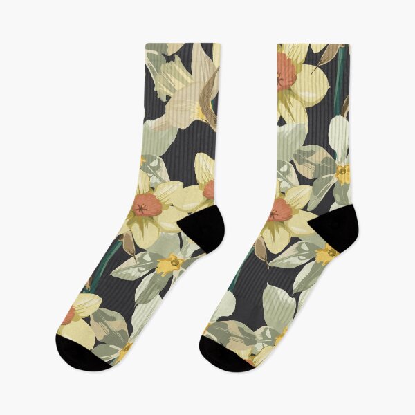 Item preview, Elegance Seamless pattern with flowers narcissus on black background, floral illustration in modern style.  designed and sold by MatyKotiv.