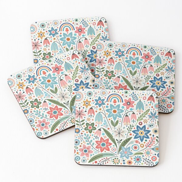 Item preview, Scandinavian Folk Art Bellflower Design - Pink Blue Green Details by heidiannemorris designed and sold by FOLK ART FUSION by heidiannemorris.