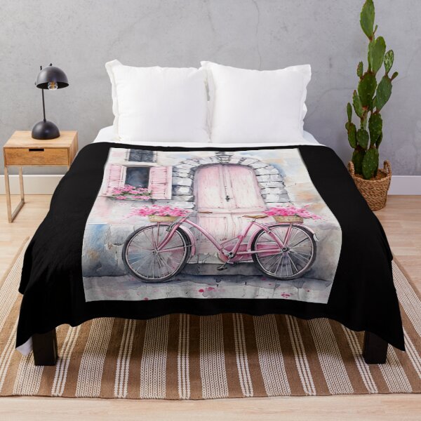 Item preview, Charming Watercolor Painting Of Pink Bicycle And Rustic Building designed and sold by Aise06.
