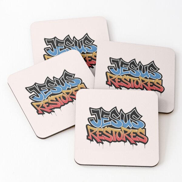 Item preview, Jesus Restores Graffiti Street Art Christian Bible Verse Typography designed and sold by  KnitLuv.