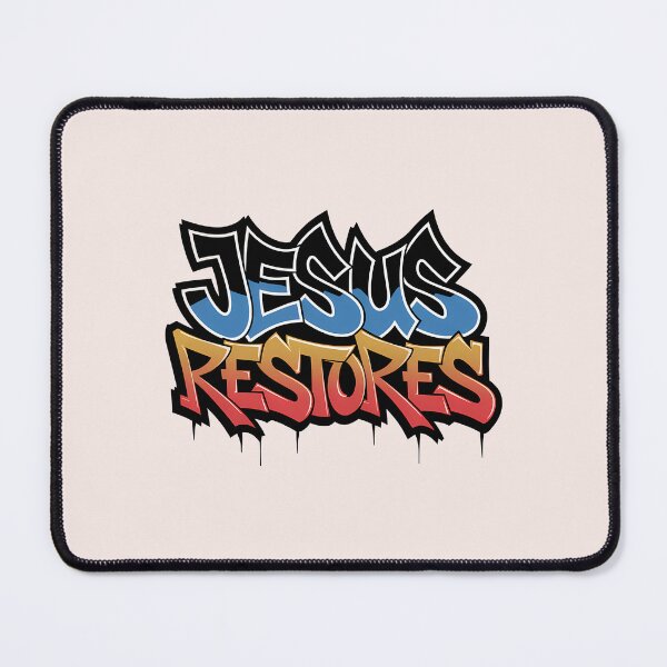 Item preview, Jesus Restores Graffiti Street Art Christian Bible Verse Typography designed and sold by KnitLuv.