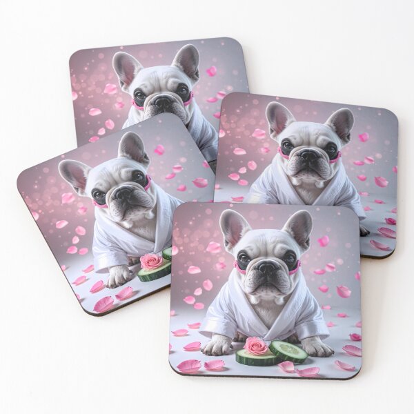 Item preview, Luxury French Bulldog Spa Day | Cute Frenchie Self Care Wall Art | Pink Rose Petals Bathroom Decor | Wellness Pet Portrait designed and sold by CreativeVisionsHub.