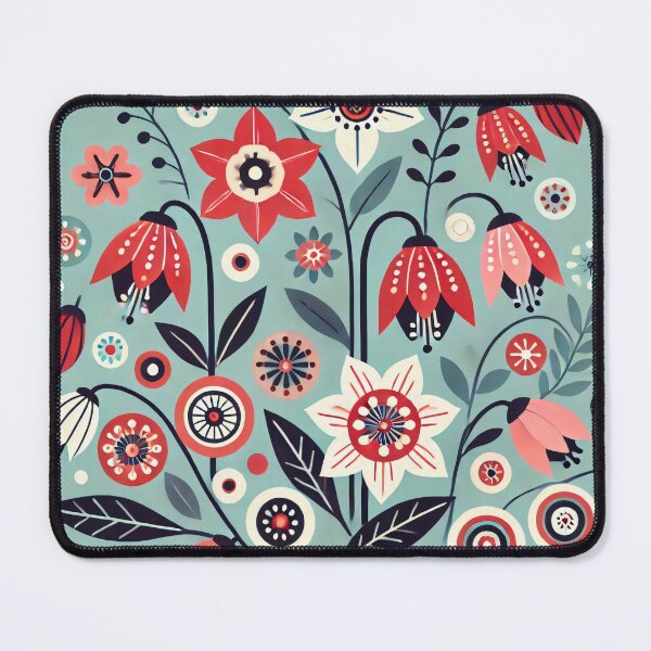 Item preview, Scandinavian Folk Art Bellflowers and Starflowers - Red White Pink Green by heidiannemorris designed and sold by FOLK ART FUSION.