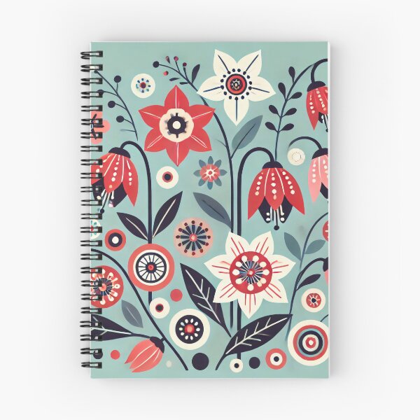 Item preview, Scandinavian Folk Art Bellflowers and Starflowers - Red White Pink Green by heidiannemorris designed and sold by FOLK ART FUSION by heidiannemorris.