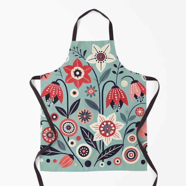 Item preview, Scandinavian Folk Art Bellflowers and Starflowers - Red White Pink Green by heidiannemorris designed and sold by FOLK ART FUSION by heidiannemorris.