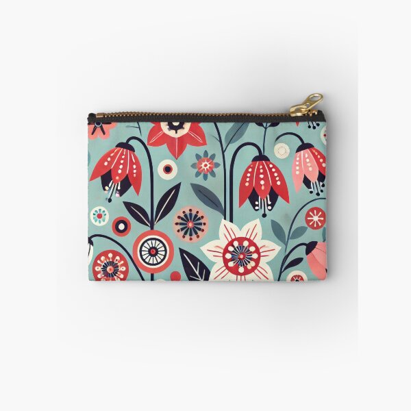 Item preview, Scandinavian Folk Art Bellflowers and Starflowers - Red White Pink Green by heidiannemorris designed and sold by FOLK ART FUSION.